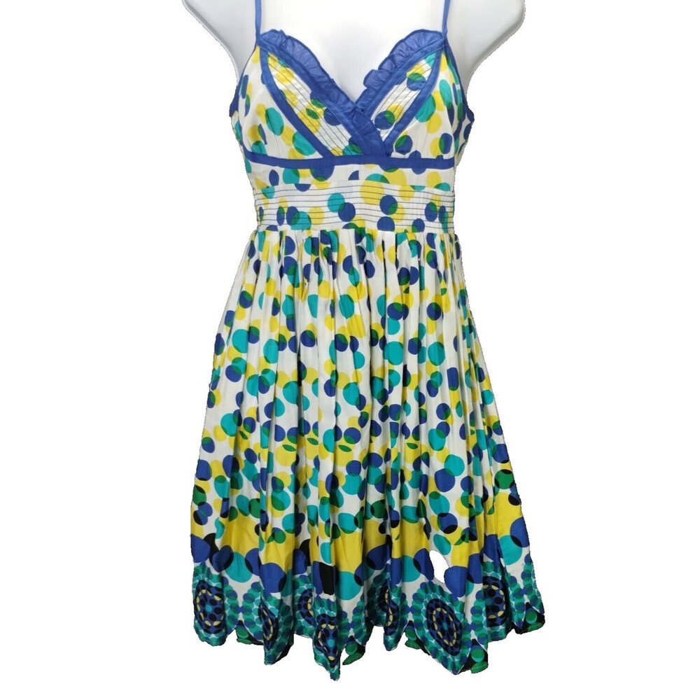 Coquette Sundress Women's M Empire Waist Smock Bow Polka Dot Retro Pin Up
